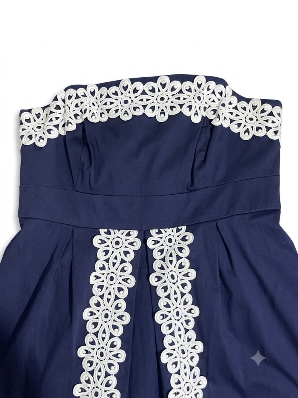 Lilly Pulitzer Betsey Strapless Dress Size 6 Navy Blue White Crochet Lace Trim - Picture 5 of 11